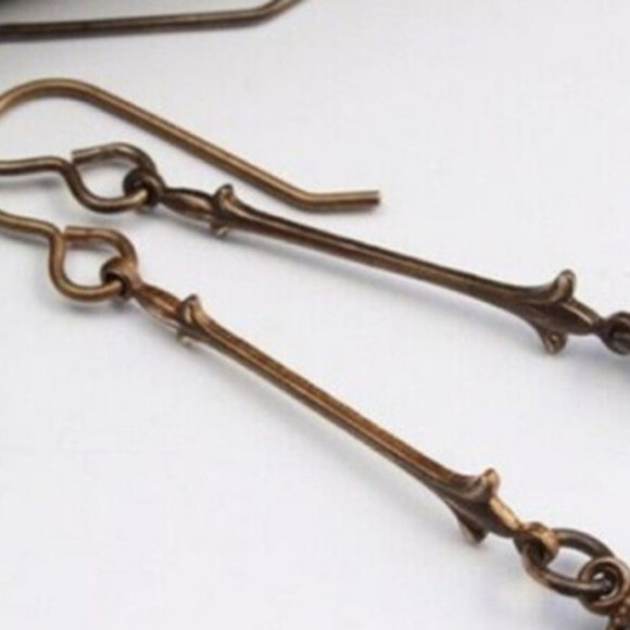 Antique Gold Zircon Inlay Drop Earrings - Picture 3 of 3